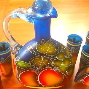 Gorgeous 8 pieces Tequila Set. Hand blown and hand painted  from Mexica.